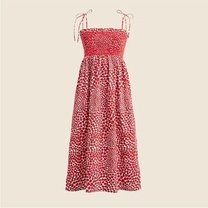 J. Crew Vibrant Red and White Patterned Midi Dress